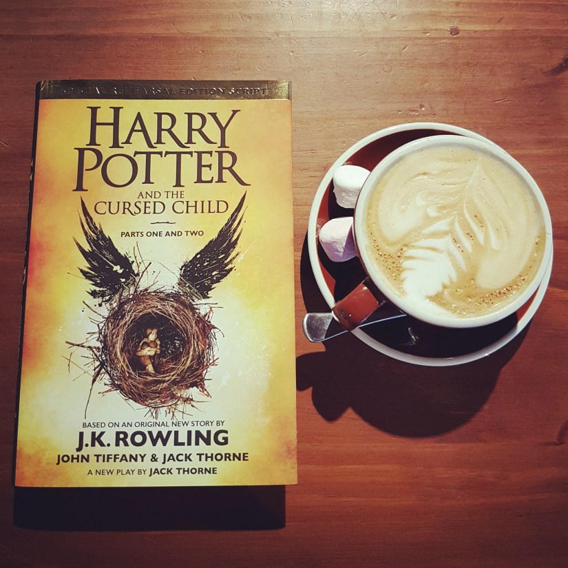 Harry Potter and the Cursed Child. And coffee. With marshmallows. For luck.