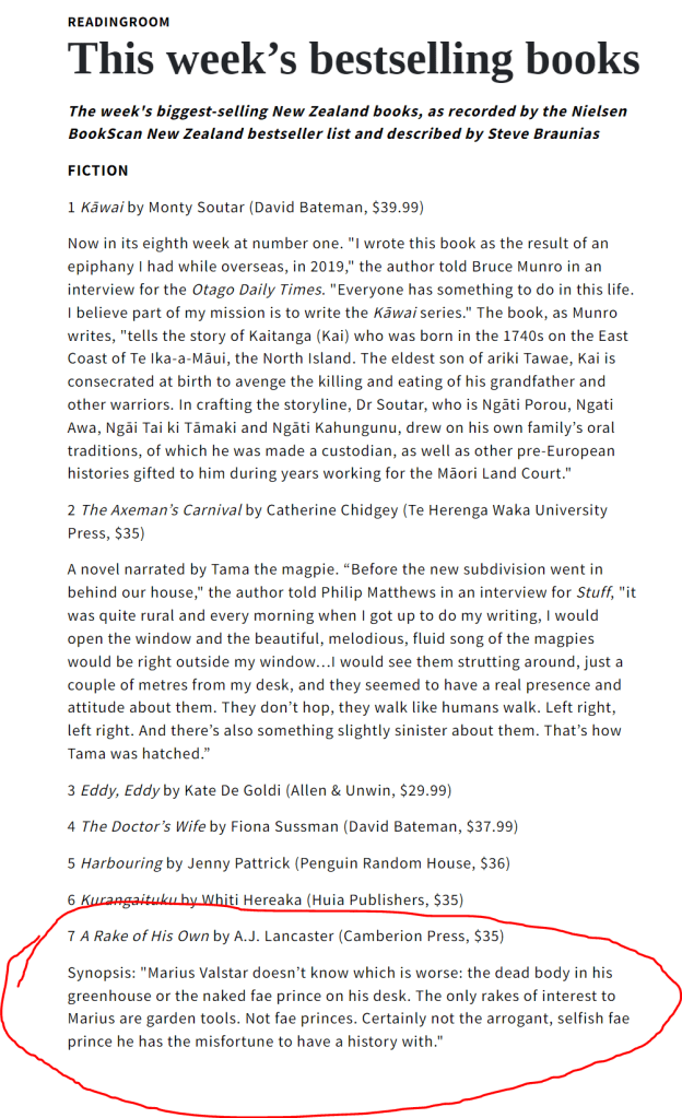 Screenshot of the bestselling books list with A Rake of His Own circled at #7