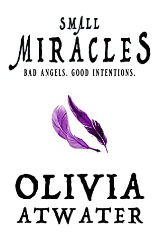 Cover of Small Miracles by Olivia Atwater. It shows two purple feathers on a white background.