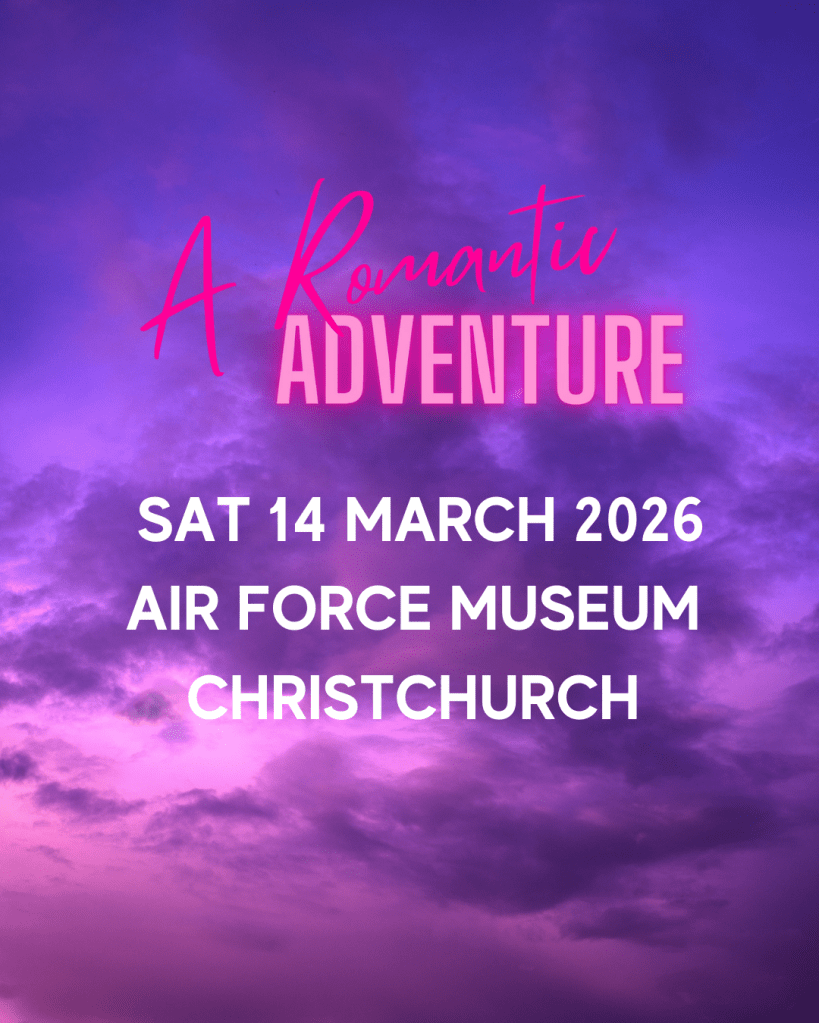A pink and purple poster for A Romantic Adventure.