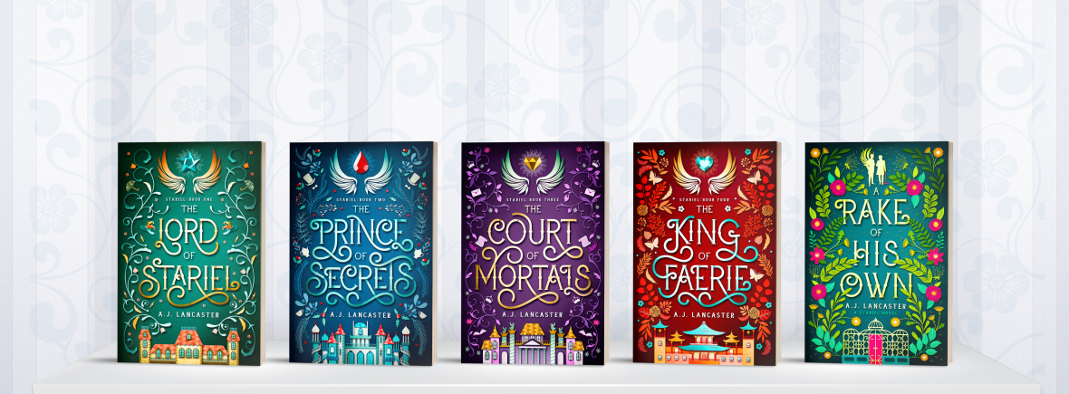 Five Stariel books on a shelf